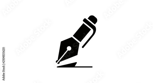 Konstfotografi Black fountain pen nib writing on paper with paper white background office suppl
