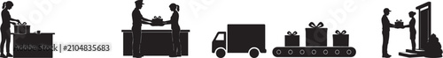 Collection Silhouette Vector of Charity Gift Donation Process with Collection Transport Sorting and Distribution to Children