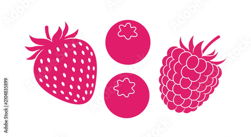 Pink strawberry raspberries with raspberries blueberries white graphic illustration pink white background raspberry blueberry delicious