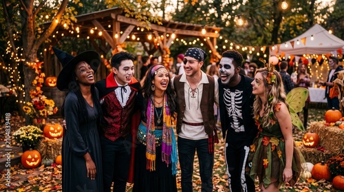 Friends wearing Halloween costumes together