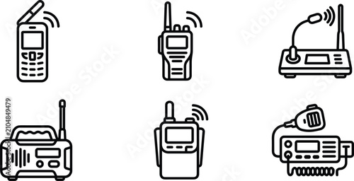 Foto Wireless Communication Radio Device Icon Set Featuring Walkie Talkies, Base Stat