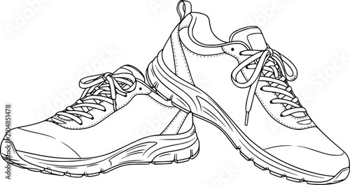 Fotografia A pair of athletic running shoes outlined in black and white