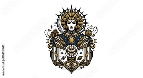 Celestial Divinity Symbol Art Deco Illustration