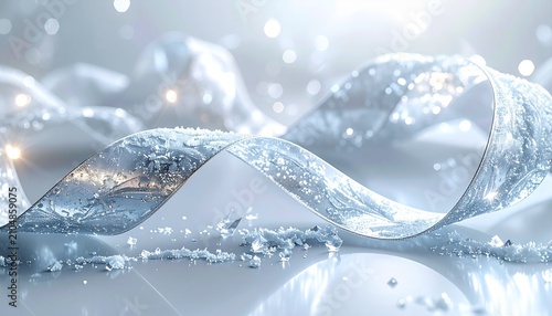 Winter inspired luxury abstract background with frosted metallic ribbons and crystal reflections
