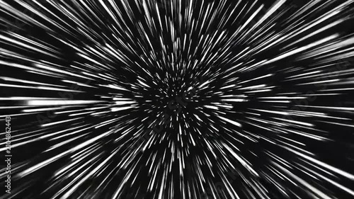 White radial speed lines exploding outward on black background.