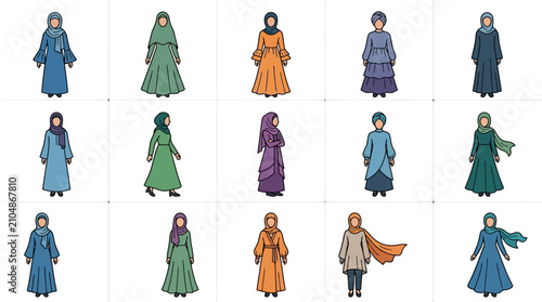 Fotografía Corporate Collection of 15 Stylish Women s Modest Long Dresses with Headscarves