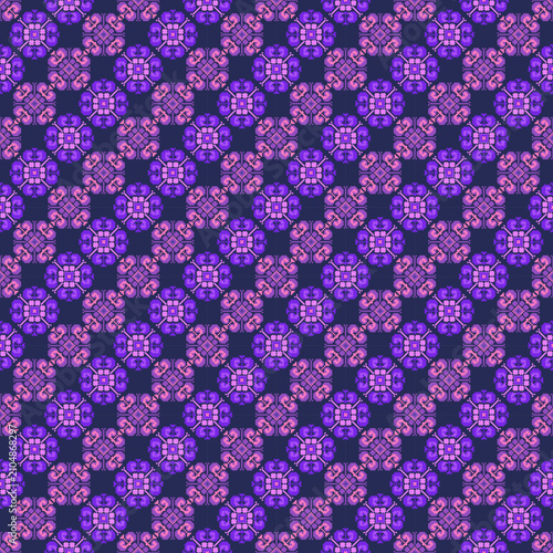 Modern Ikat ogee medallion seamless pattern with traditional embroidery geometric floral motif on dark blue background for luxury textile fashion and wallpaper