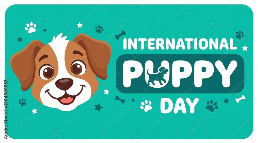 Fototapeta premium A cheerful cartoon puppy face featuring brown ears and white markings for international dog day celebration