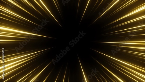 Abstract Golden Light Streaks Burst From Center Representing High Speed Motion And Energy Background Concept