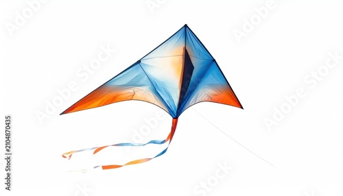 Colorful stunt kite flying on white background.