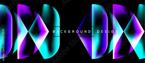 Abstract flowing shapes, vibrant turquoise, purple hues. Dark background emph...