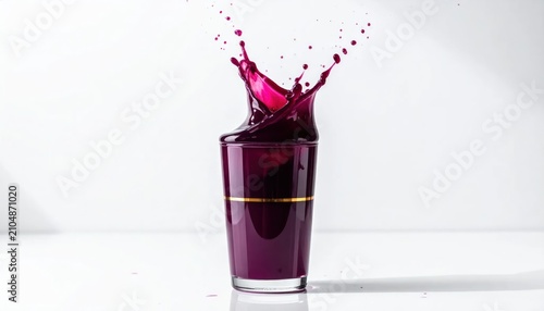 Dark red juice splashing from a tall glass.