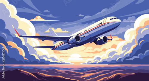 Canvastavla Commercial Airliner Flight Vector Illustration Design Featuring An Airplane Soar