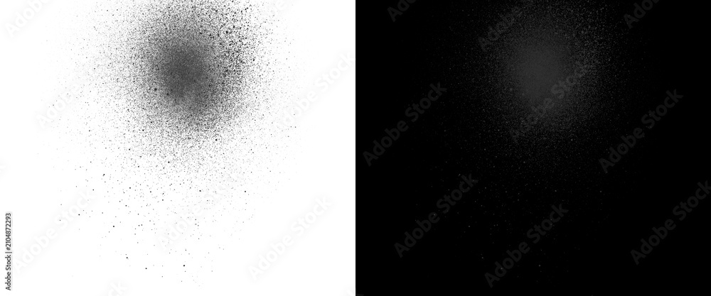 Fototapeta premium Gritty spray paint textures on white and black backgrounds, urban graffiti aerosol splatter effects, grainy ink mist and airbrush stipple overlays