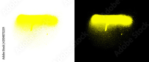 Fotografie Neon yellow spray paint drip on white and black background, vibrant graffiti aer
