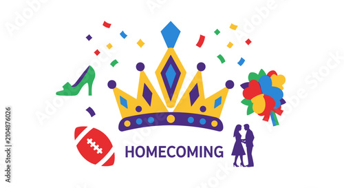 Colorful homecoming celebration graphic elements.