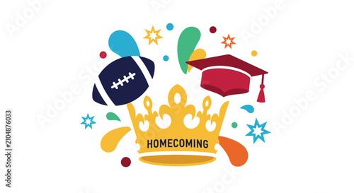 Colorful homecoming celebration icon graphic.