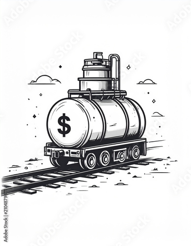 Foto Oil tank train car with dollar sign vector illustration