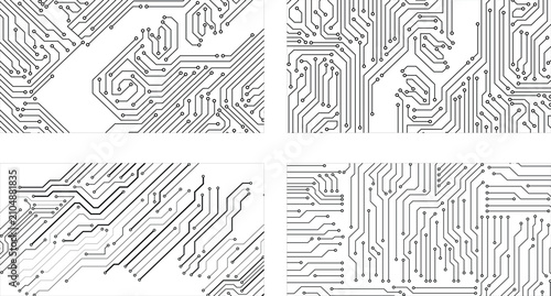 Collection of 4 technology circuit board on transparent backgrouond.