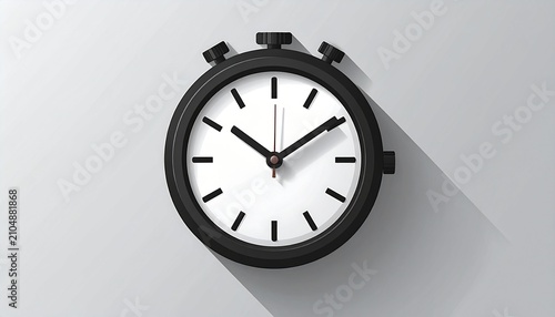 A minimalist black and white analog stopwatch icon is centered against a light gray.