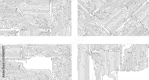 Abstract electronic circuit board pattern on white background. Collection of 4 technology circuit board.
