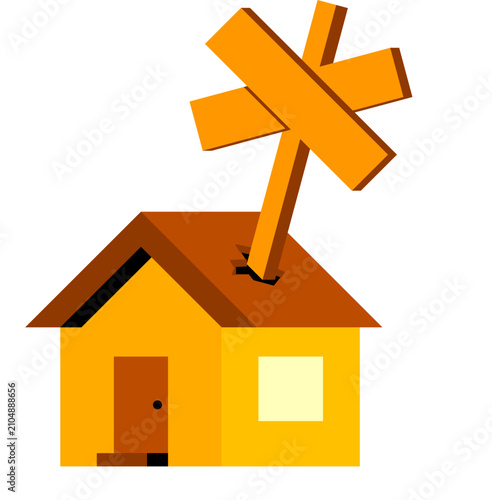Illustration of Home with Property Listing Sign Showing Real Estate Market Sale and Agent Listing Concept