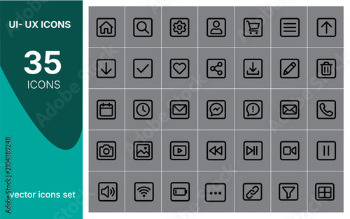 UI-UX icons Set of 35 Outline Icons Related to UI-UX. Line Icon Collection. Editable stroke. Vector illustration,dashboard and app design