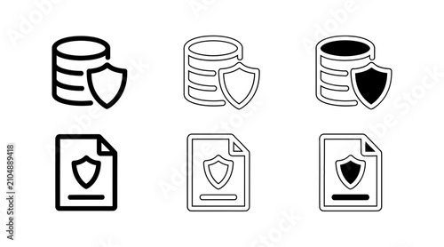 Bild auf Leinwand Secure database files and coffee cup icons with shield protection symbols isolat