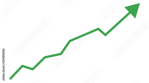 Green upward growth arrow icon showing rising stock market trend and business progress chart