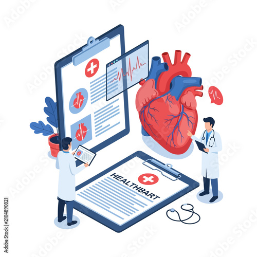 Medical Team Analyzing Heart Health Data and EKG on Digital Screen