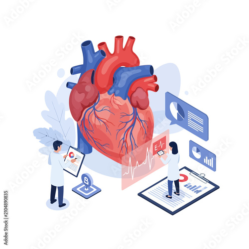 Medical Team Analyzing Human Heart Anatomy with Futuristic Technology