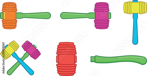 Quadro su tela Colorful Plastic Toy Squeaky Hammer Vector Icon Set Featuring Whack-A-Mole Malle