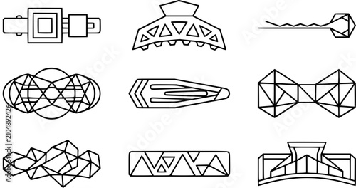 Slika na platnu Fashion Beauty Hair Accessories Geometric Line Art Icons Set