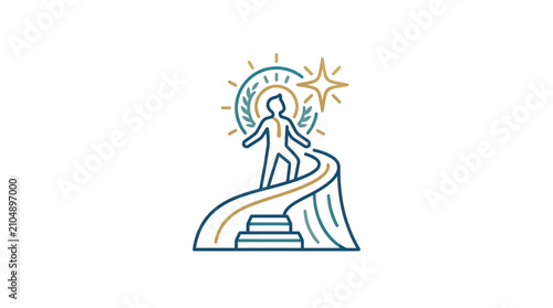 Photos Person climbing up to success goal.