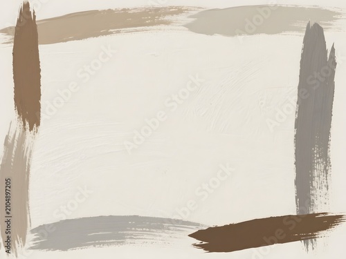 Rustic Neutral Brush Border Background with Dried Organic Paint Texture