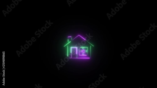 Neon line home icon animation.