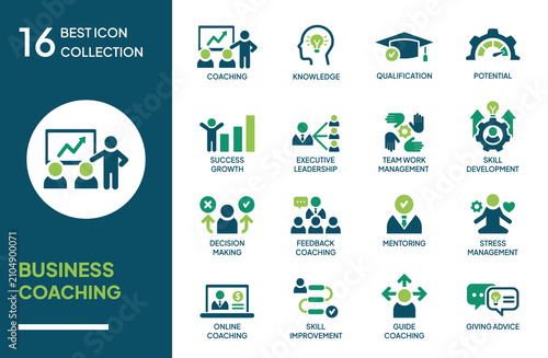 Professional Business and Leadership Coaching, Mentoring, and Skill Development Icon Set