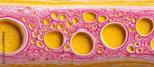 Captivating Abstract Fluid Art Texture with Organic Pink Swirls and Yellow Bubble Shapes