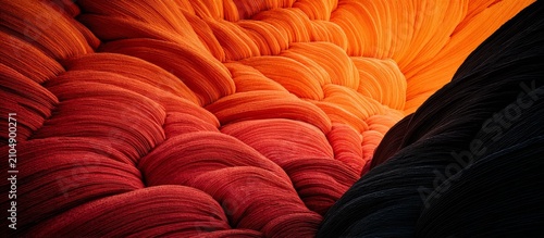 Captivating Abstract Waves: Fluid Red and Orange Lines with Dark Contrasts and Rich Texture