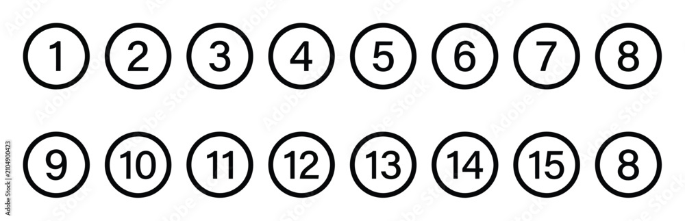 Fotografie 無地の白背景に2列で並べた数字入り円のセット