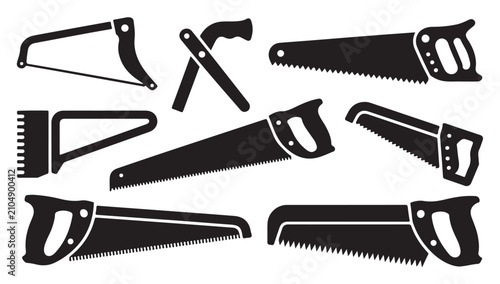 Konstfotografi Collection of black silhouette hand saws for carpentry and woodworking with transparent background