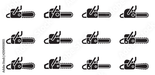 Foto Chainsaw icon set with multiple black silhouettes on transparent background for woodwork
