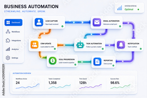 Business automation data choice branching system workflow dashboard with digital control, smooth process, and clear efficiency