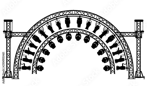 Symmetrical theater stage lighting truss arch silhouette vector graphic