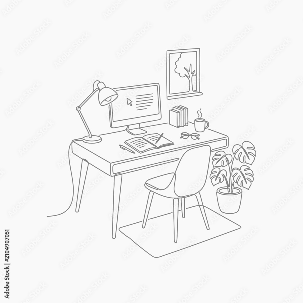 Obraz premium Minimalist Home Office Workspace Illustration