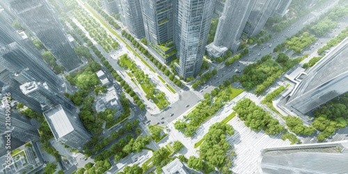 Aerial view of modern cityscape with green spaces architecture and contemporary buildings