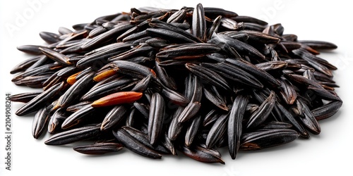 Pile Of Black Rice Grains In Close Up.