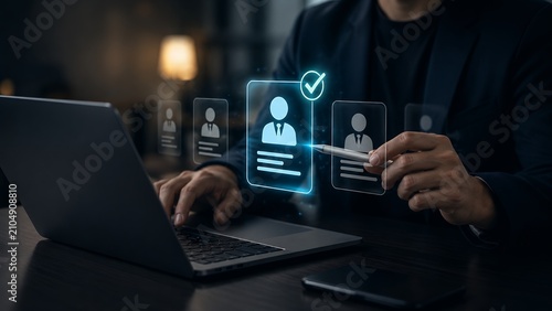 Digital Recruitment and Candidate Selection Concept with HR Hiring Process, Employee Screening, Talent Acquisition and Human Resources Technology