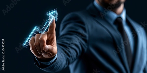 Business Growth Concept With Rising Digital Arrow.