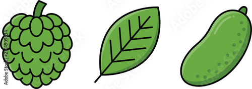 Foto Soursop fruit vector element set featuring whole green graviola exotic tropical